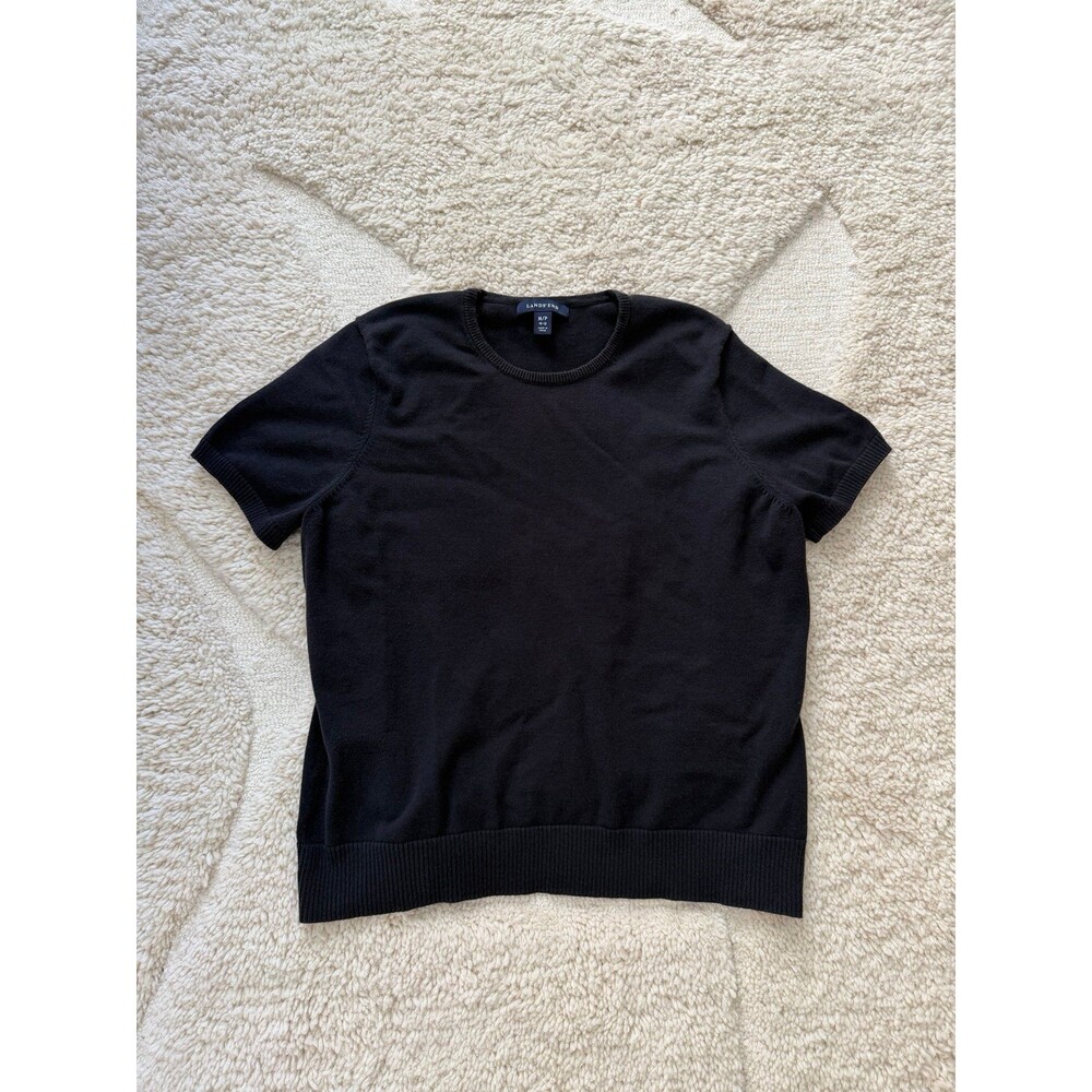 Lands End Black Short Sleeve Supima Cotton Knit Sweater Top M/P